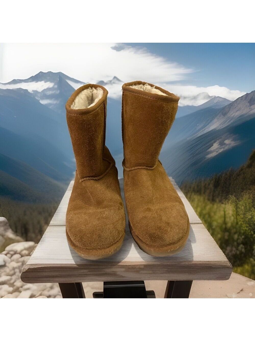 UGG CLASSIC Short II Boot Womens Suede Leather 5251Y Fur Lined Sz 7 Chest Nut
